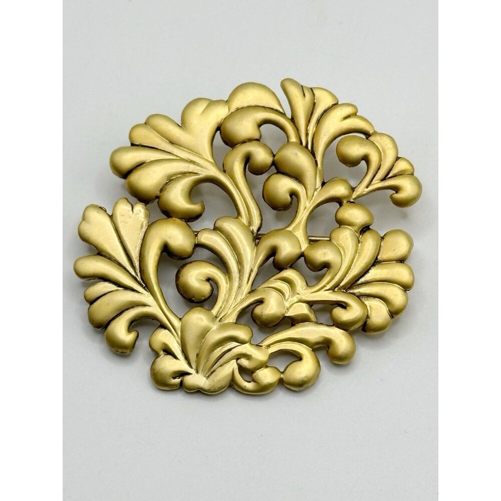 Vintage Matte Satin Scrollwork Floral Danecraft Pin Brooch 2”